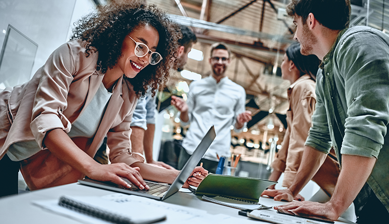 Woman leading business meeting